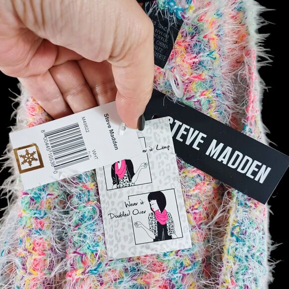 Steve Madden NWT Fuzzy Eyelash Knit Infinity Loop Scarf Pastel Rainbow Soft Cozy - Picture 8 of 10
